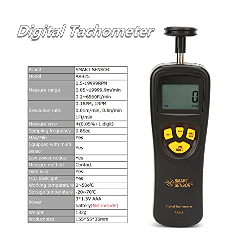 Contagiri digitale, contagiri LCD a palmare RPM Tachimetro 0,5-19999 giri/min, contatore tester ad alta precisione con funzioni di mantenimento della retroilluminazione