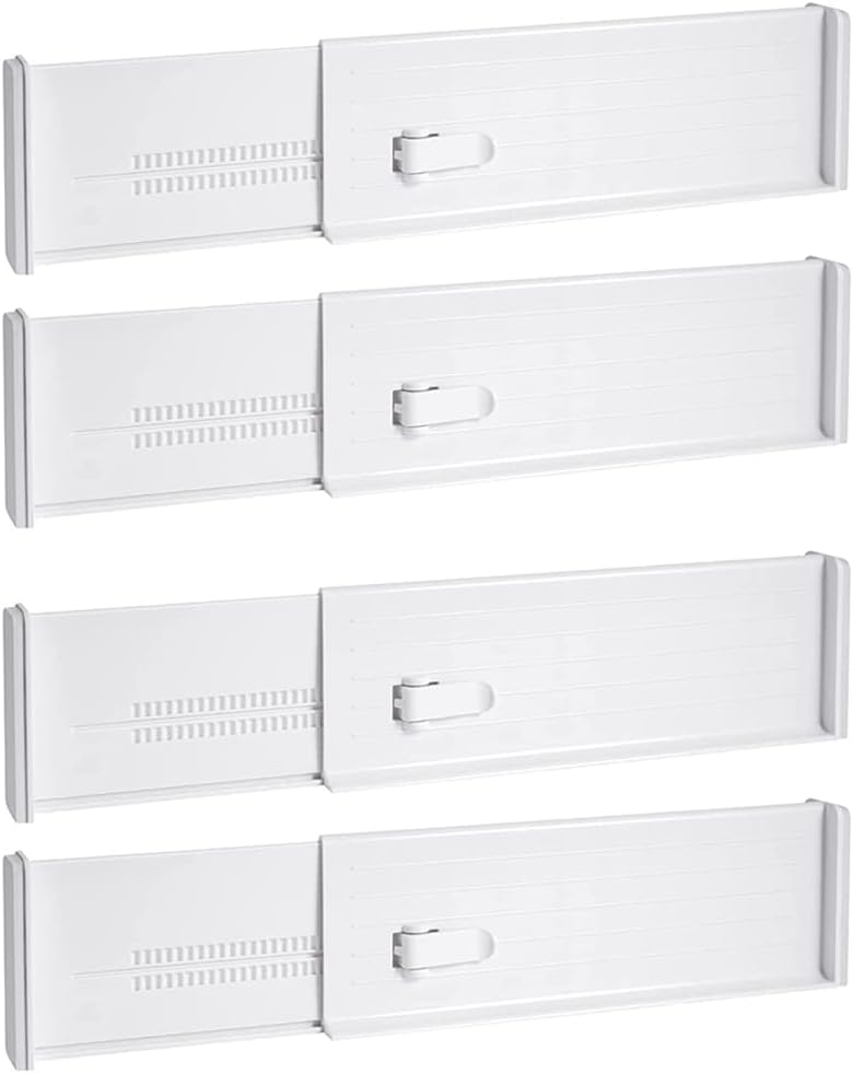 Cestbella Drawer Dividers Expandable Plastic Dresser Drawer Divider, 4 Pack Adjustable Drawer Organization Separators for Bedroom Office Desk Storage Kitchen Utensils Closet Baby Drawer