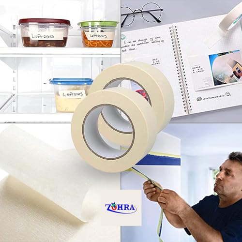 Image of ZOHRA Masking Tape - 20 Meters in Length 24mm / 1 inch Width - 2 Rolls Per Pack - Easy Tear Tape, Best for Carpenter, Labelling, Painting and leaves no residue after a peel. (4)