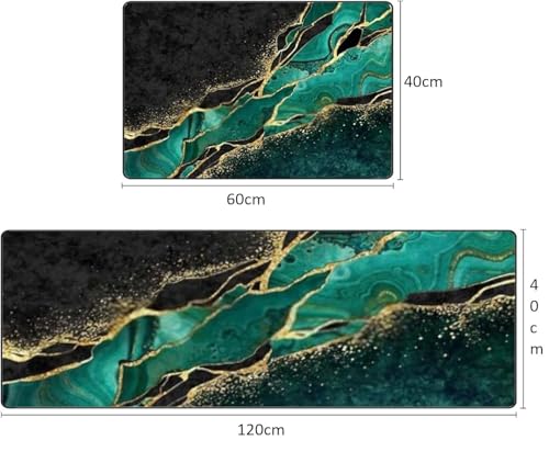 Image of SHREENIDHI Kitchen Floor Mat Set of 2 Rectangular Printed Mats for Sink Stove and Counter Area Placement with Kitchen Theme Geometric and Floral Design Options (Green Marble Mat 1)