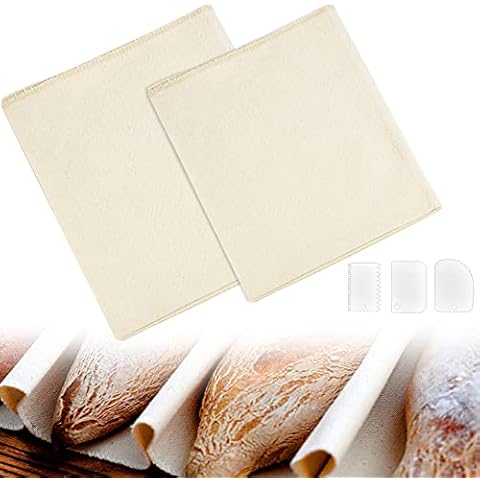 SIYINGSAERY 2 PCS Large Bakers Cloth Professional Proofing Cloth Natural Cotton Bakers Couche Bread Fermented Cloth Baking Couche Linen Cloth with 3 Scraper for Baguette Loaf Dough, 85*65cm & 75*43cm Cover