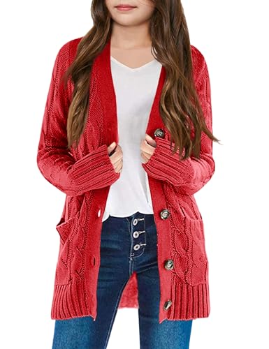 XuBa Mädchen Strickjacke Zopfmuster Langärm Knopfleiste Strickjacke...