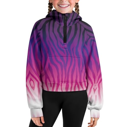 Girls Zipper Sweatshirts Kid Half Zip Cropped Hoodies Raglan Long Sleeve Trendy Athletic Pullover Top Fall Outwear