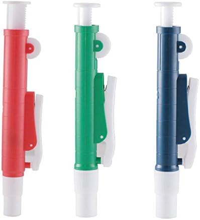 Set of 3 Pipette Pumps: 25mL, 10mL, 2mL (red, green, blue)