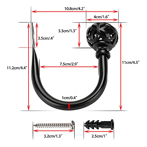 Sumnacon 2Pcs Aluminum Alloy Curtain Holdbacks - Wall Mounted Drapery Tiebacks With Screws, Decorative Curtain Holders For Bedroom Livingroom Bathroom Office Home Decor, Black #TOP2