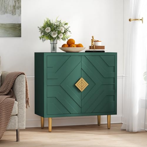 HOLTICO Wooden Sideboard with 2 Doors, 3D Embossed Pattern Accent Cabinet Modern Buffet Storage Cabinet, Green Sideboards for Living Room, Dining Room, Hallway - Image 7