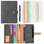 ANOMM A5 Ring Binder Notebook PU Leather Diary, Refillable Notebook with A5 Dot Grid Paper & Inner Pockets & Index Divider, Spiral Journal Binder for Travel Work School and Personal Organizer-Gray