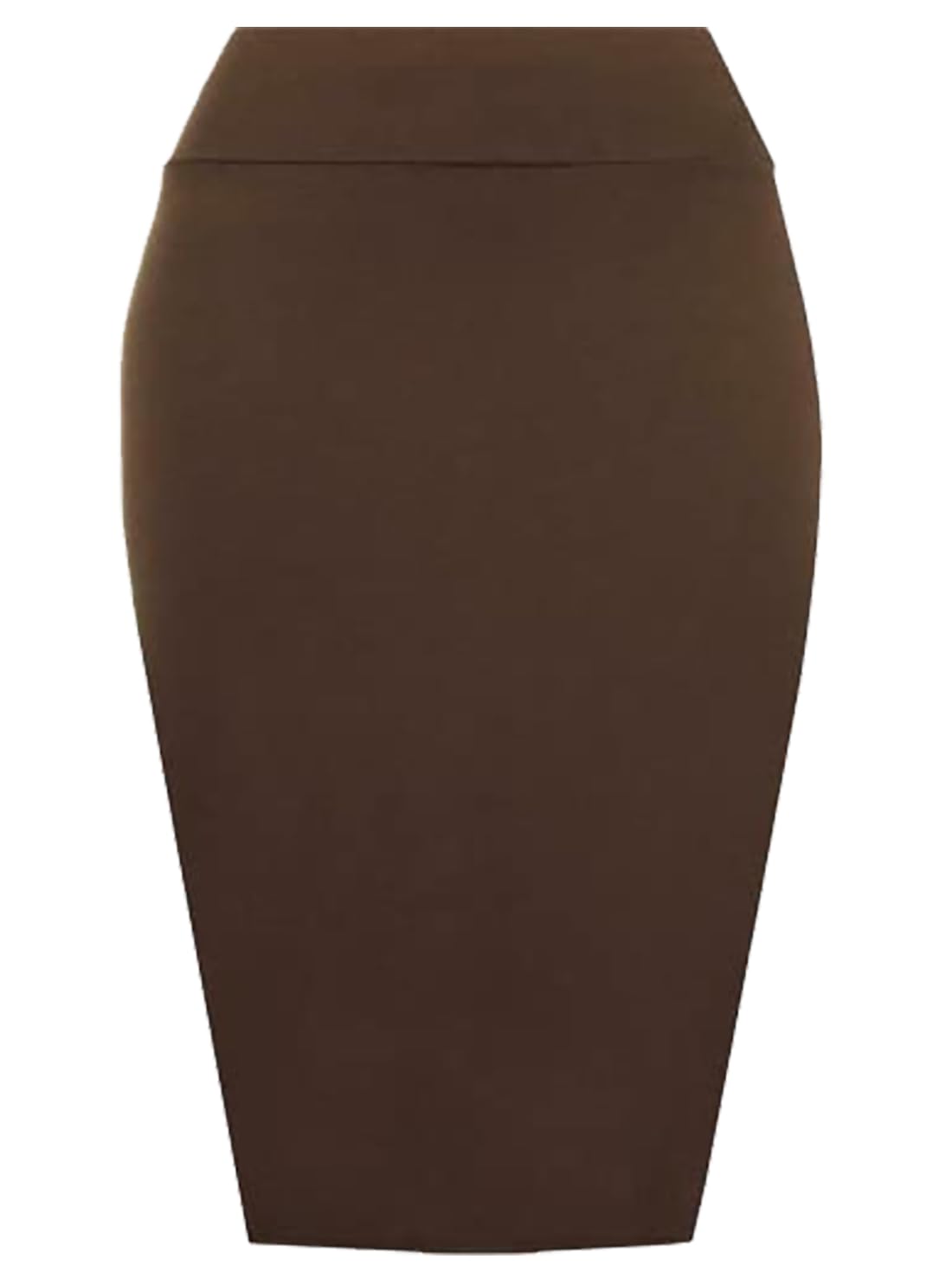 Fairy Trendz Women's Brown Knee Length High Waist Pencil Skirt Stretch Bodycon Midi Skirt