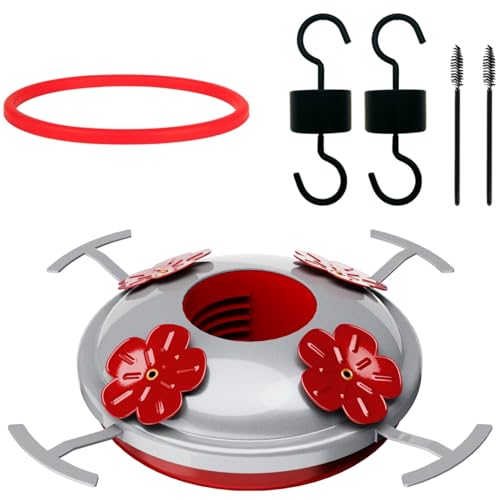 6 Pack Hummingbird Feeder Bottom Replacement Parts Base Set Includes Feeder Base, 1 Pcs Replacement Seal Rings, 2 PCS Moat Hook and 2 Pcs Brushes