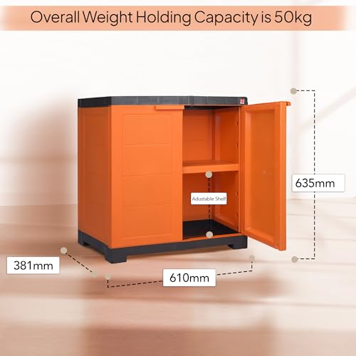 Image of Cello Novelty Compact Bookshelf, Orange & Brown | 2 Dustproof Doors | Space Saving Cupboard | Plastic Book Shelf | Multipurpose Book Shelf for Home, Office | Book Organizer for Library