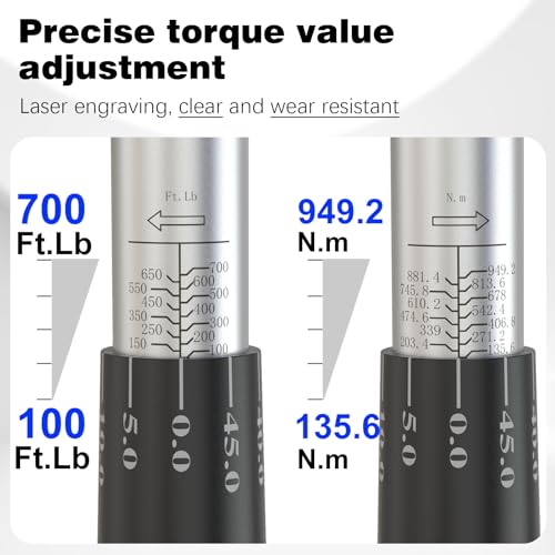 Image of SuZhi 3 /4 Inch Drive torque wrench 100-700 ft lb /135-949N.M /Aluminum Alloy handle & Cr-Mo Material Head, Heavy Duty, Professional,Dual Direction, Store in Solid Case