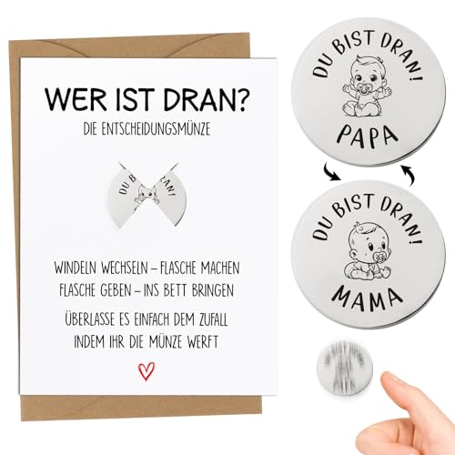 Schwangerschaft Geschenk Entscheidungsmünze Geschenke zur Baby Geburt Geschenkidee für Werdende Mütter Werdender Väter Neue Papa Mama Taufgeschenke Jungen Mädchen