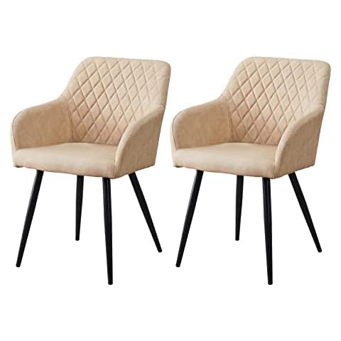OFCASA Juego de 2 sillas de comedor de piel sintética con reposabrazos Cover