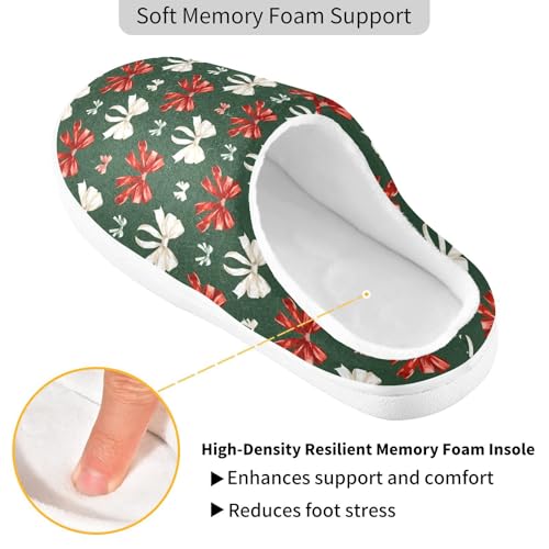 Fuzzy Memory Foam Slippers for Women/Men Christmas Bows Pattern Fluffy Winter House Shoes Indoor and Outdoor3