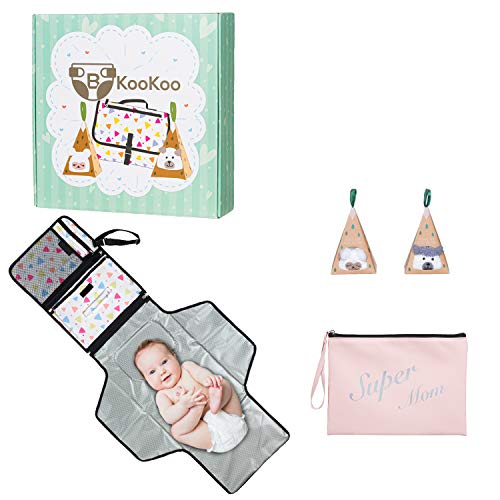 Image of Baby Diaper Changing Pad Portable for Travel - Waterproof Changing Station Table Cover Mat- Clutch Style with Pockets - Newborn Infant Toddler - Baby Boy and Baby Girl Gifts - Bonus Socks and Zip Bag
