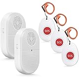 Wireless Caregiver Pager System Call Button Personal Alert Pager Nurse Alert System for Elderly/Senior at Home with 800+Feet Operating Range 2 Portable Receiver 3 Emergency Transmitter