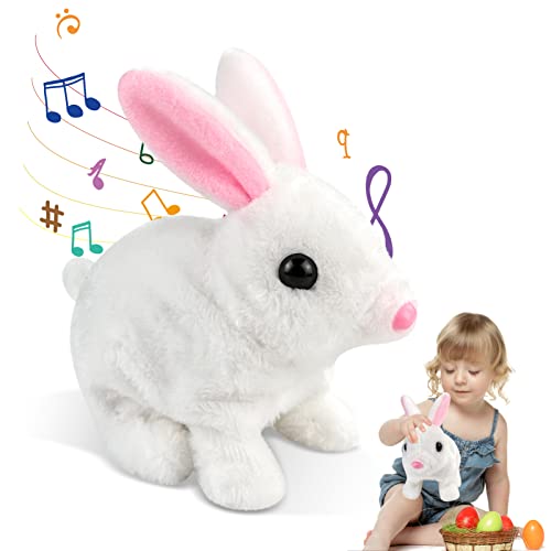 JIASHA Conejo Peluche Interactivo, Juguete Peluche Conejo Pascua, Bunny Peluche Toys Electrónico, Lindo Figuras Conejito de Peluche, Divertidos Regalos de Pascua para Bebés Y Niños (Blanco)