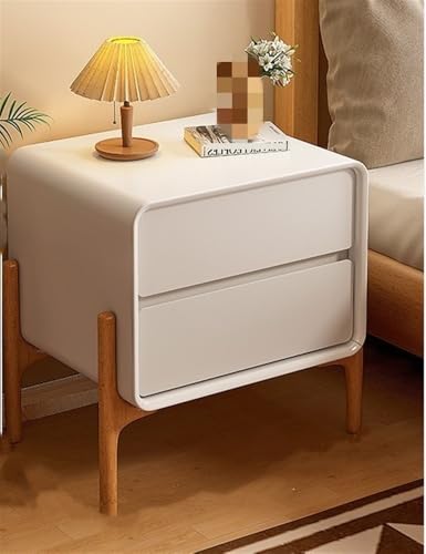 Mesilla de noche , Mesita de noche de madera maciza con mesita de noche de cuero de microfibra for dormitorio con 2 cajones, mesa auxiliar con patas de rama de árbol for dormitorio, sala de estar(Blan