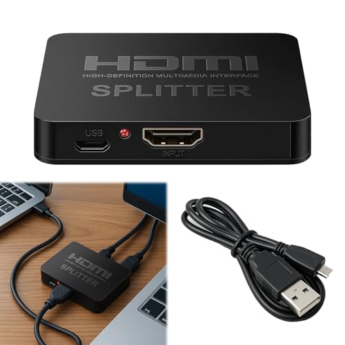 Huybaa Divisor HDMI 1 Entrada 2 Salidas 4K a 60 Hz 3D, duplicador de Pantalla para TV, proyector y Monitor, Plug and Play, HDCP 2.2, 4K Ultra HD 1080P, sin pérdida de Audio, Cable USB Incluido.