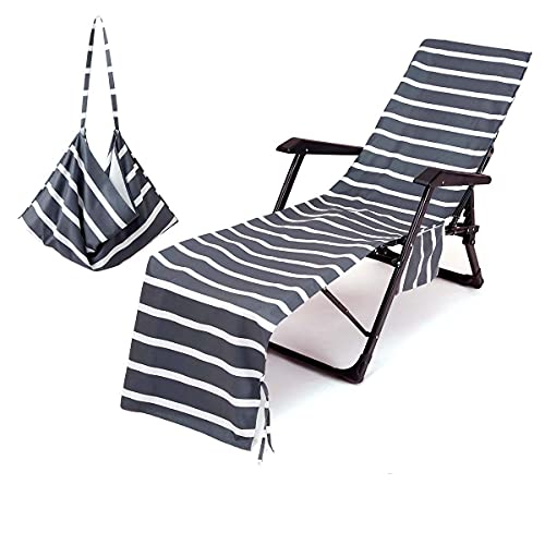 SHANNA Leżaki ręcznik, leżak ręcznik plażowy 75 * 215 cm na wakacje ogród salon z kieszeniami (szary)