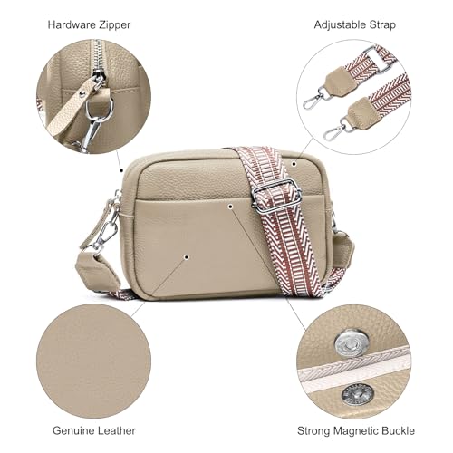 Image of Small Crossbody Bags for Women Genuine Leather, Guitar Strap Shoulder Handbag Purse Camera Bag with Rfid Card Slots, nude