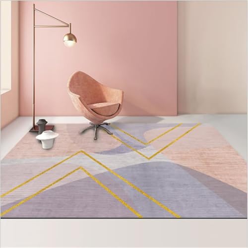 Tapis salon 50x80cm lavable machine rose violet rayé - 2