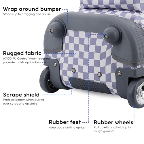 Image of J World Sundance Laptop Rolling Backpack for Girls Boys. Roller Bookbag with Wheels, 20 Inch, Lavender Checkers