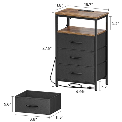 Image of Huuger Nightstand with Charging Station, 27.6 Inch Bedside Table,Side Table