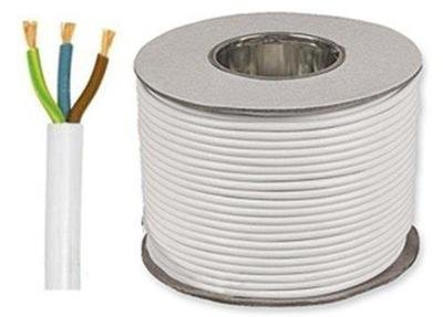 White 3183Y 3 Core 0.75mm 6 Amp PVC Flexible Cable Cut To Length Flex (20 Meters)