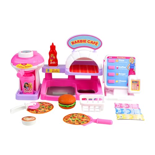 Image of Barbie Cafe Pizza Set for Kids by Genie's Toy Bus I Pretend Play Toy Set for I Electronic ATM Machine I Let's Play Cafe Pizza Set with Coffee Maker, Dining Table, etc I Toy for Age 3+
