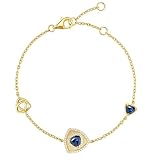 FANCIME Sapphire Link Bracelet September Birthstone 925 Sterling Silver Yellow Gold Plated Triangle Blue Gemstone Birthday Mothers Day Fine Jewellery Gifts for Women Mom Her
