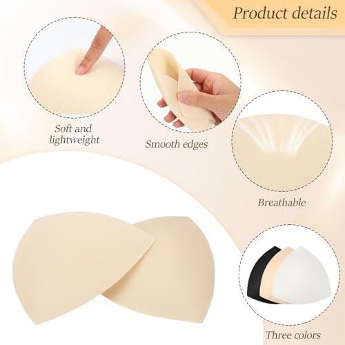 3 Pairs Bra Pads Inserts Push Up Sports Bra Cups Inserts Removable Breast Pads for Bras Intimates Accessories Triangle Padding Insert for Swimsuit Bathing Suit, Black White Beige3