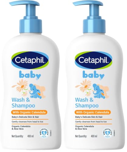 Image of Cetaphil Baby Wash & Shampoowith Organic Calendula,Tear Free, Paraben, Colorant and Mineral Oil Free, 13.5 Fl. Oz (Packaging May Vary) (Pack of 2)