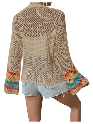 Image of SHENHE Women's Floral Crochet Cardigan Hollow Out Open Front Long Sleeve Cardigan Sweater