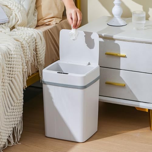 Image of 18L /4.7Gallon Automatic Touchless Garbage Can Bathroom Trash Cans with Lid Automatic Motion Sensor Small Trash Cans, Slim Waterproof Trash Bin for Bedroom, Bathroom, Kitchen,Living Room (Black)