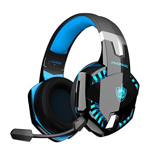 Auriculares Gaming PS4, PHOINIKAS Wired Gaming Auriculares für PS5, Xbox One, PC, Auriculares inalámbricos con Sonido Envolvente de Graves 7.1, Noise Cancelling-Mik, LED Licht - Blue