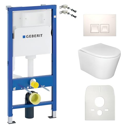 Lavita Kit de WC : Élément Duofix Basic pour montage mural + WC suspendu Lavita Versoni Blanc à fond creux sans bride avec système de chasse d'eau Tornado + abattant...