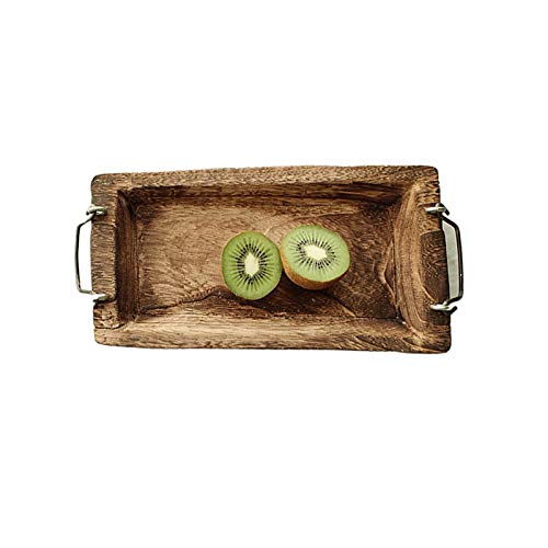 dhcsf Cuenco de frutas rectangular rústico bandeja de frutas de madera, bandeja de madera maciza para té, café, aperitivos, comida, bandeja para servir, plato para restaurante, cesta de frutas