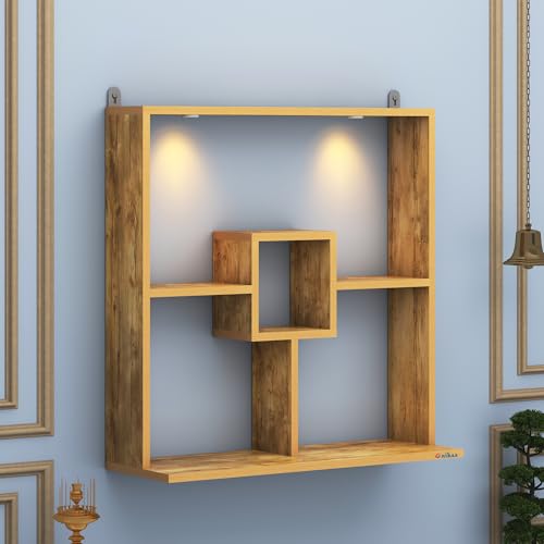 Image of Anikaa Shelly LED Light Wall Mounted Hanging Puja Temple Shelf Stylish Wood God Stand for Pooja Room Mandir Stand for Temple (Giantwood) D.I.Y (Giantwood)