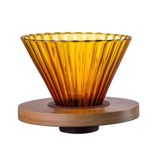 BESPORTBLE Filtro de Café para Vertido Cono de Vidrio Borosilicato, Embudo Reutilizable y Soporte de Madera, Adecuado para Preparar Café Hogar