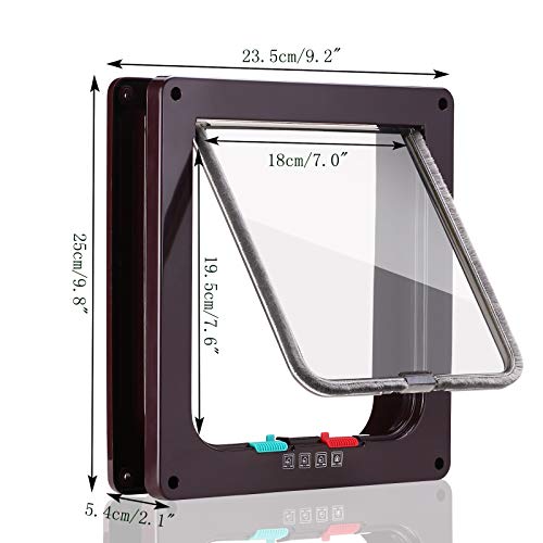 Pet Doors For Cats, Cat Flap Door With 4 Way Lock For Interior Exterior Doors, Weatherproof Magnetic Pet Door With Circumference < 23"(Coffee Outer Size 9.9" X 9.2") #TOP1