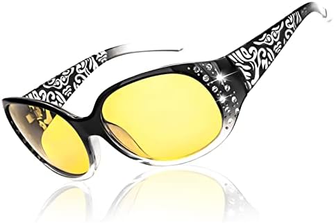 LVIOE Night-Vision Driving Glasses Wrap Around Anti Glare with Polarized Yellow Lens for Women
