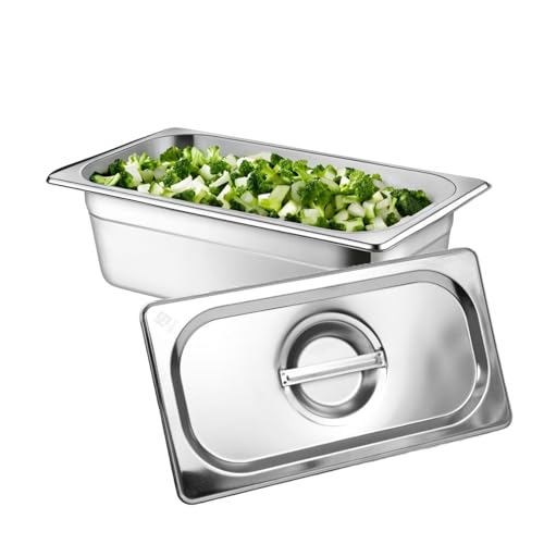 Image of HS Stainless Steel GN Pan Third Size 1 /3 100mm Depth 3.5L Capacity Anti-Jam Design 100% BIS Certified Raw Material European Standard Made in India 32.5 x 17.6 x 10 cm Professional Kitchen Grade