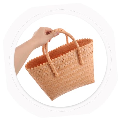FRCOLOR Plastic Woven Beach Bag Rattan Tote Hobo Handbag for Women Travel Bag Faux Wicker Tote Handle Summer Accessory4