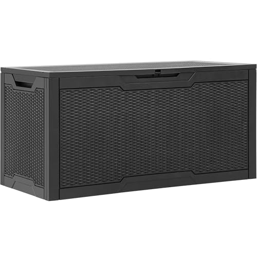 YITAHOME 100 Gallon Resin Deck Box, Weather Resistant Outdoor Storage Box, Lockable Indoor Outdoor Storage for Supplies and Essentials, Black Black 10