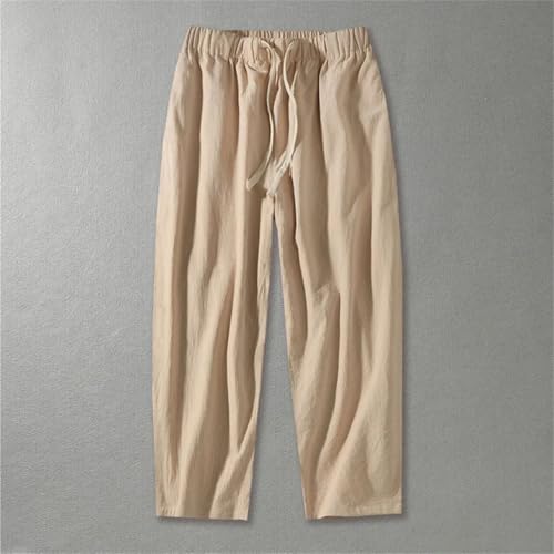 Men Summer Leisure Thin and Light Cotton Ankle-Length Pants White 4XL2