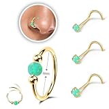 Thiswhyimbeauty 2PCS 18g Opal Nose Rings for Women Nose Hoops 8mm/10mm Hypoallergenic 316L Surgical Steel Nose Rings Piercing Jewelry Can Be Used as a Nose Ring, Septum Ring, and Cartilage Earring