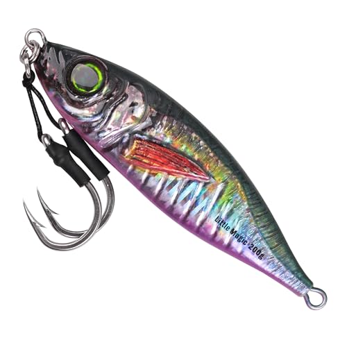 Slow Pitch Jigs Saltwater Fishing Jigging Lures Glow Vertical Metal Jigs with Assist Hooks Butterfly Jigs 3D Printing Offshore Deep Sea Ocean Fishing Pitching Lures for Tuna Kingfish Bluefin