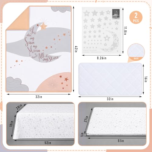 Image of SmoothNovelty 5 Pcs Moon Theme Celestial Crib Bedding Set Include Moon Knot Print Crib Sheets Bed Skirt Comforter Pad Cover Wall Stickers for Nursery Room Decoration