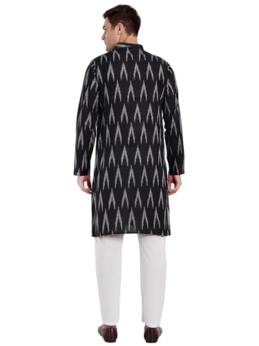 Image of SKAVIJ Men's Pure Cotton Printed Kurta Pajama Set Ikat Design Casual Ethnic Dress